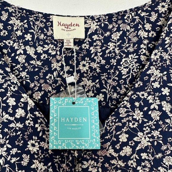 Hayden Maxi Dress Navy Blue Ditsy Floral Smocked Waist Size 1XL - Picture 4 of 11